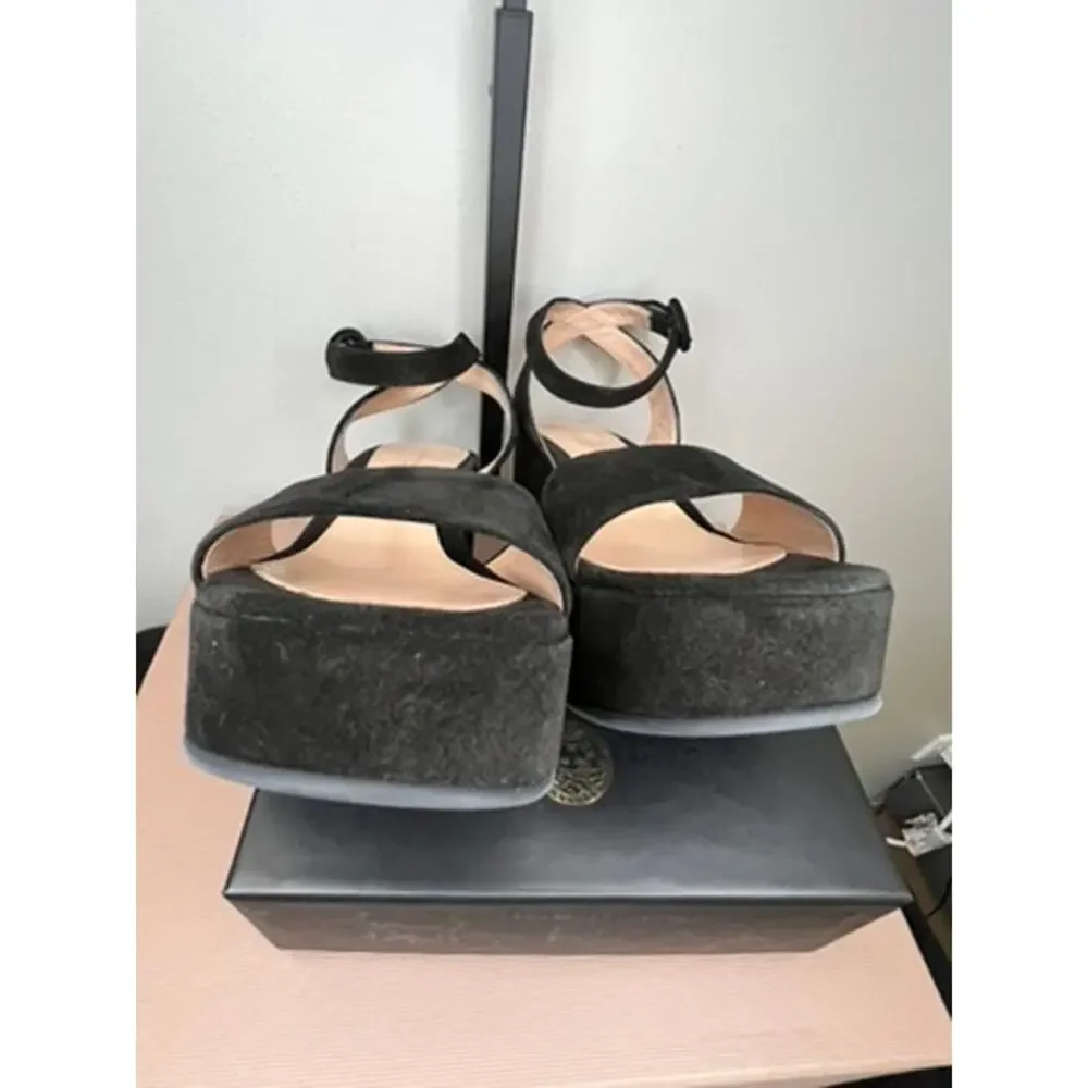 Gianvito Rossi Alma Black Suede Platform Sandals Heels EU 35 NIB